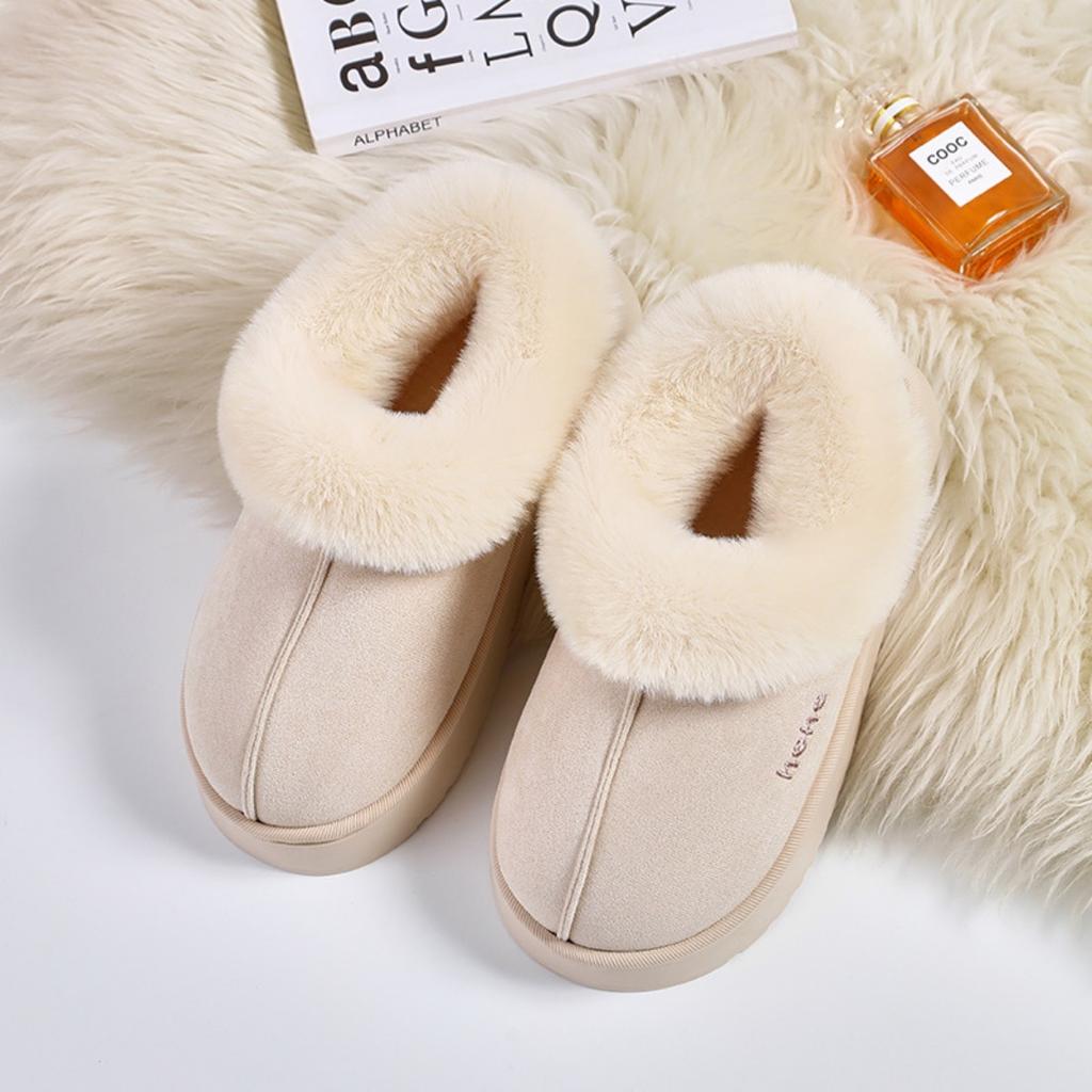 Winter Velvet Thickened Cotton Slippers for Women, Anti Slip and Warm for External Wear, Household Slippers for Indoor Use, Winter Cotton Slippers