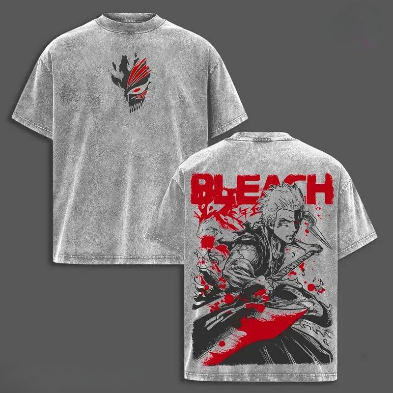 BLEACH Kurosaki Ichigo Graphic T-shirt Manga Print Vintage Washed Oversized T Shirt Men Women Clothing Cotton Short Sleeve Tee