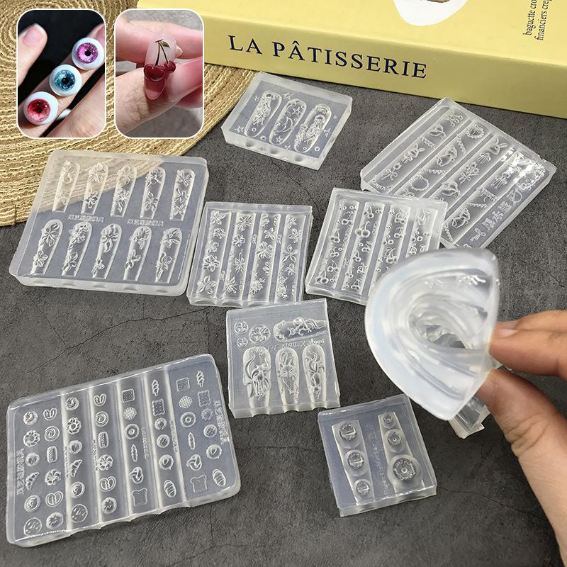 3D Nail Mold Ice Flower Bread Jellyfish Fox Eyeball Stamping Stencils Uv Gel Polish Art Mould Silicone Carving Tool Diy Design