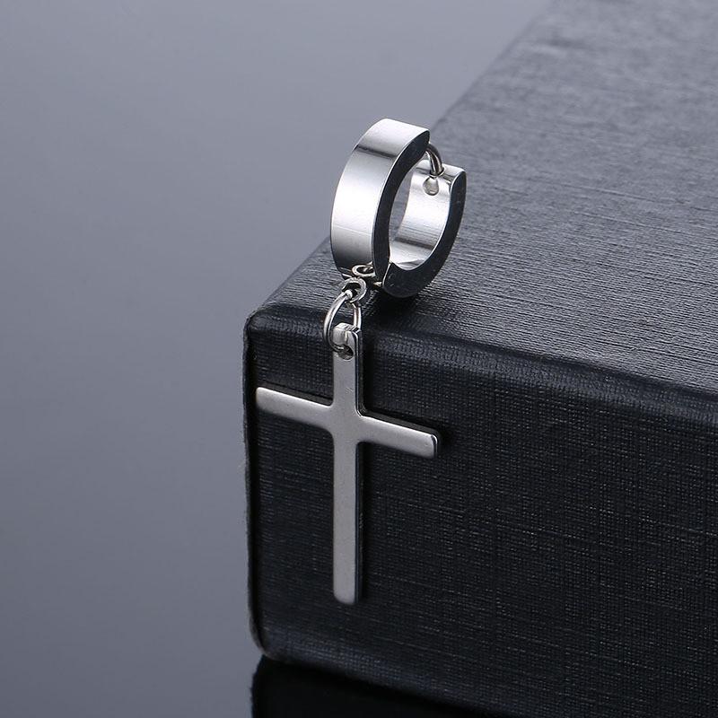 Classic Design Punk Cross Pendant Earrings Stainless Steel Simple Geometric Stud Ear Jewelry Party Gifts For Women Girls