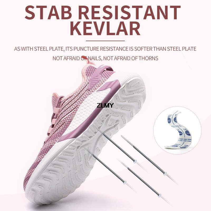 Легкая женская рабочая защитная обувь, кроссовки со стальным носком, противоударные и противопрокольные рабочие ботинки, сетчатые дышащие защитные ботинки для женщин
