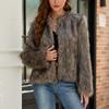 Women Short Faux Fur Coat Long Sleeve Round Neck Casual Outerwear