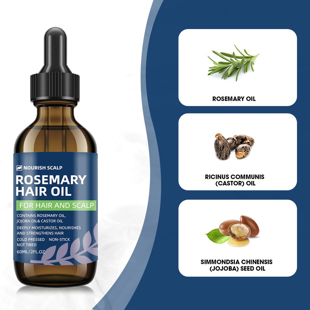 Rosemary and Peppermint Hair Care Oil Strengthening Scalp Treatment for Thicker Hair and Anti Breakage 60ML Glass Dropper for Damaged Hair