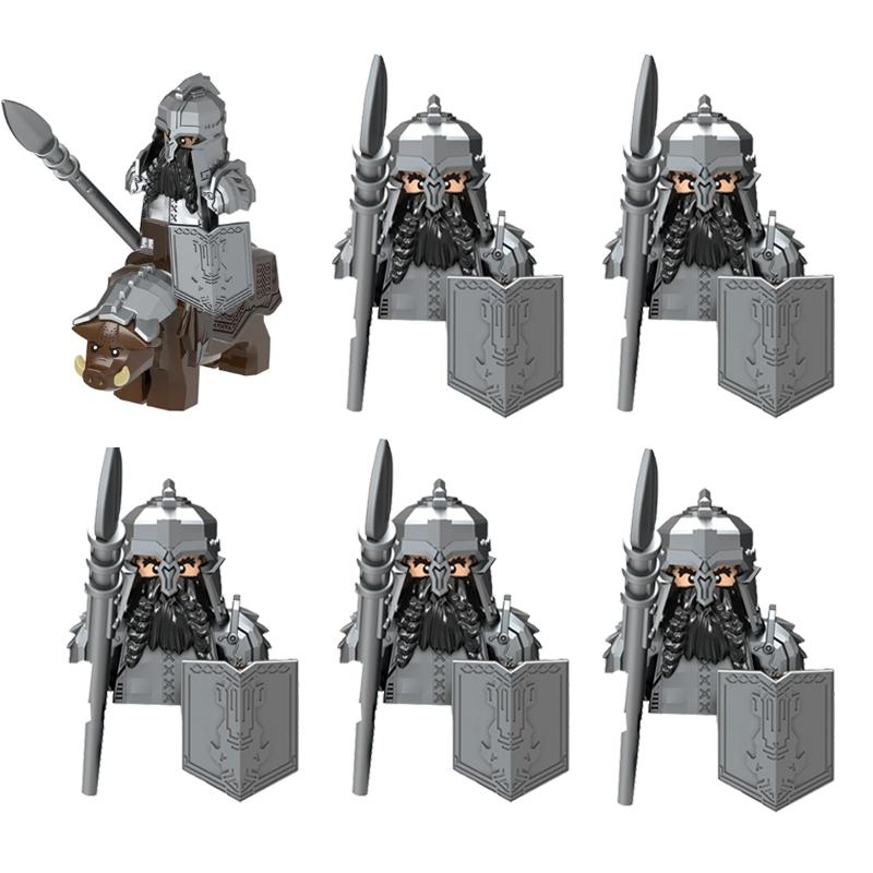 MOC Medieval Military Building Blocks Elven Warrior Orc Rohan Gondor Knight Character Set Animal Army Weapon Bow Crossbow Toy