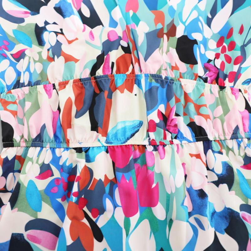 Летнее женское модное сексуальное повседневное платье с V-образным вырезом и коротким рукавом с принтом в стиле бохо, длинное платье большого размера S-2XL