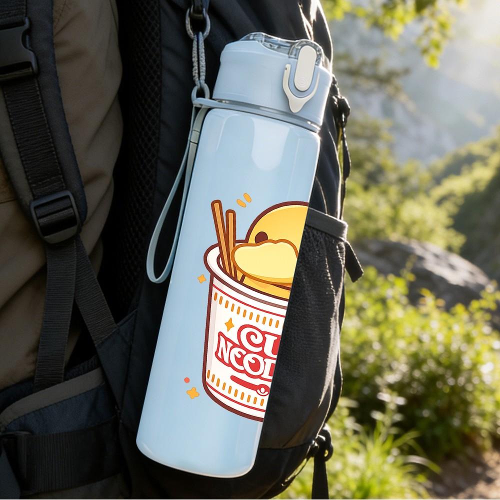 1PC Fried Chicken Bucket Cartoon Pattern 750ml Color Plastic Sports Water Bottle Leakproof Flip Straw Lid Suitable for Sports Office Home Use