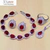 Water Drop Red Cz White Zircon 925 Sterling Silver Jewelry Sets Women Earrings /Pendant /Necklace /Ring /Bracelet