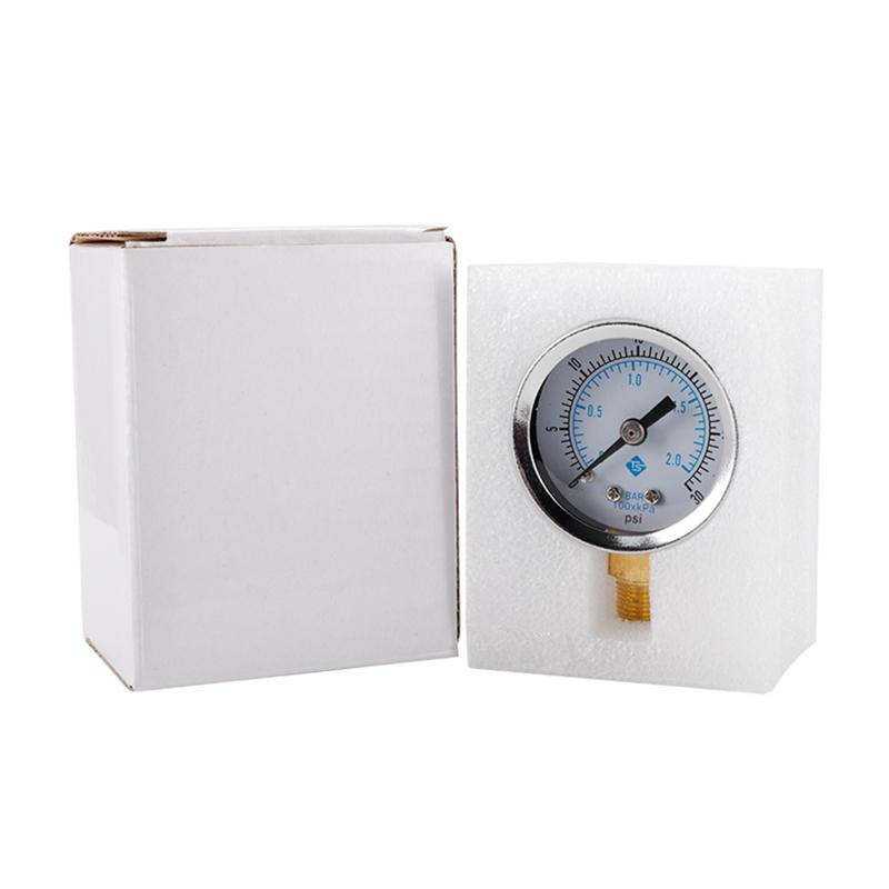 TS-Y50I 40mm Dial Gas Pressure Gauge 0-30 PSI/0-2 Bar Range Stainless Steel Dual Scale Oil Water Pressure Gauge
