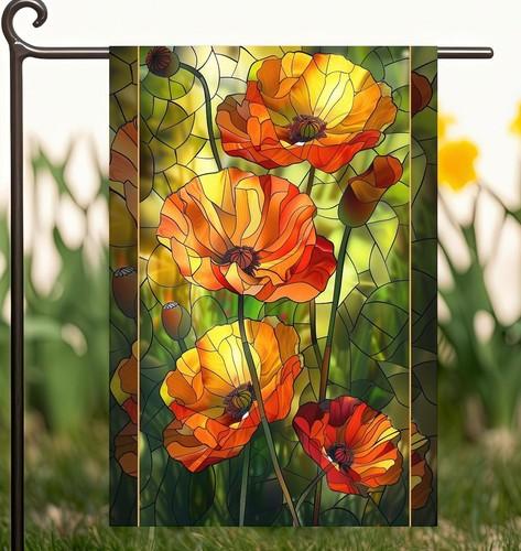 Poppy Stained Glass Style oral House Garden ag, Spring owers Home Gift HHZ UUV