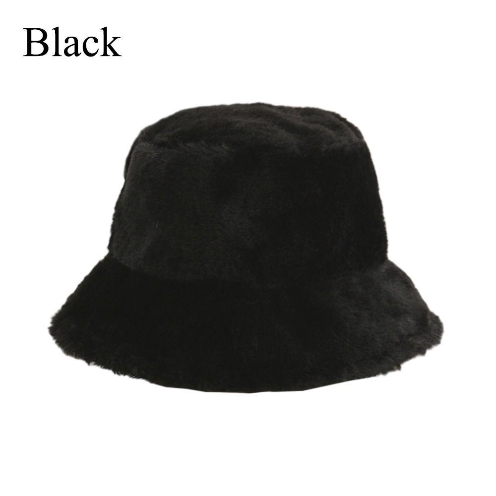Faux Fur Bucket Hat Soft Flat Top Cap Gift Fisherman's Cap Women Lady