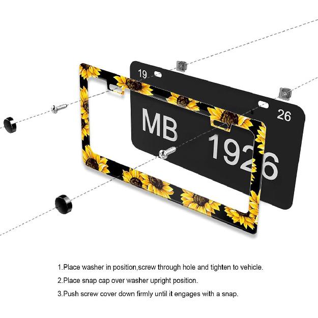 Sunflower License Plate Frame Stainless Steels Yellow Sunflowers Car Tag Holder Frames With 2 Holes And Screws 12 X 6 Inch Decoration For US Vehicles