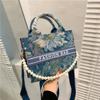 Portable Canvas Bag Small Bag Women's 2023 New Fashion Monet Water Lotus Tote Bag Crossbody Bag