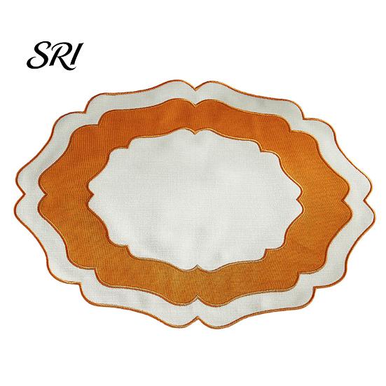 Easy Clean Placemat Scalloped Linen Dining Table Mat Machine Washable Wrinkle Non-shrink Free for Home Farmhouse Kitchen Restaurant Textured