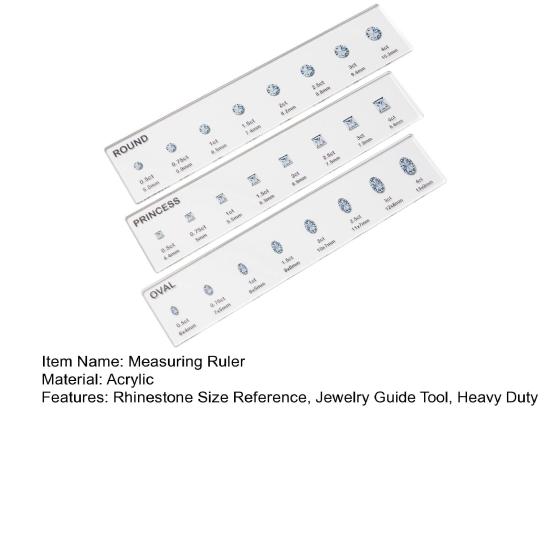 1/3Pcs Rhinestone Measuring Ruler Transparent Acrylic Round Oval Square Rhinestone Size Measurement Ruler Reference Template Jewelry Guide Ruler