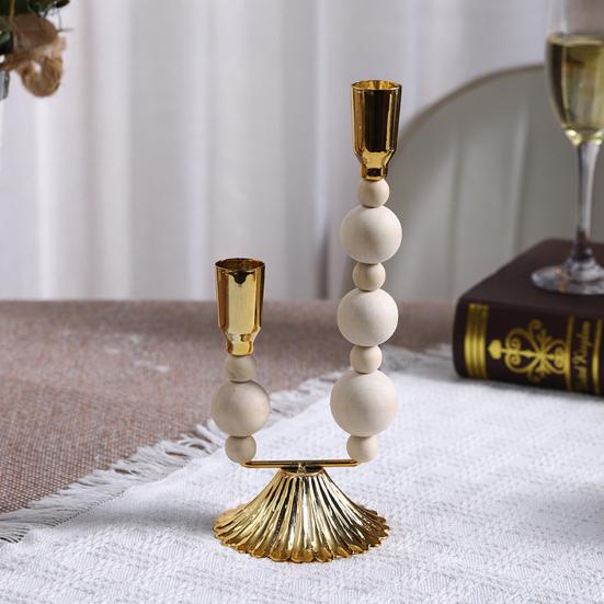 Подсвечник из чугуна с деревянными бусинами, винтажный, на 1/2/3 свечи, для домашнего офиса, гостиной, прихожей, декоративный металлический подсвечник