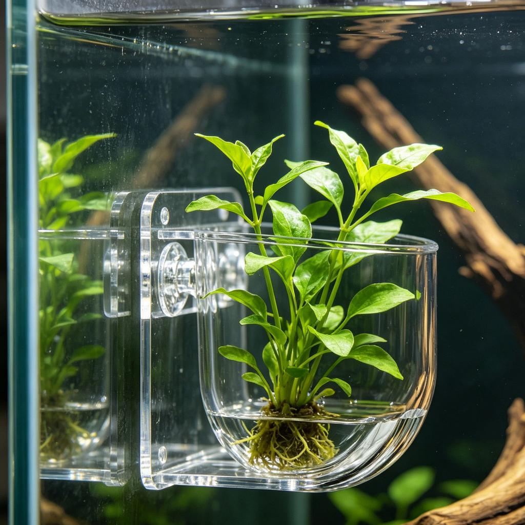 Aquarium Plant Holder Suction Cup Design Transparent Multifunctional Plant Cup for Fish