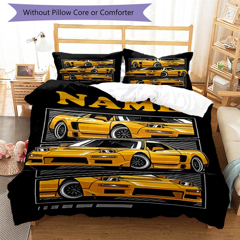 3pcs Custom Name Racing Bedding Set Duvet Cover Closure Includes 1 Duvet Cover & 2 Pillowcases, Soft and Comfortable for All Seasons.
