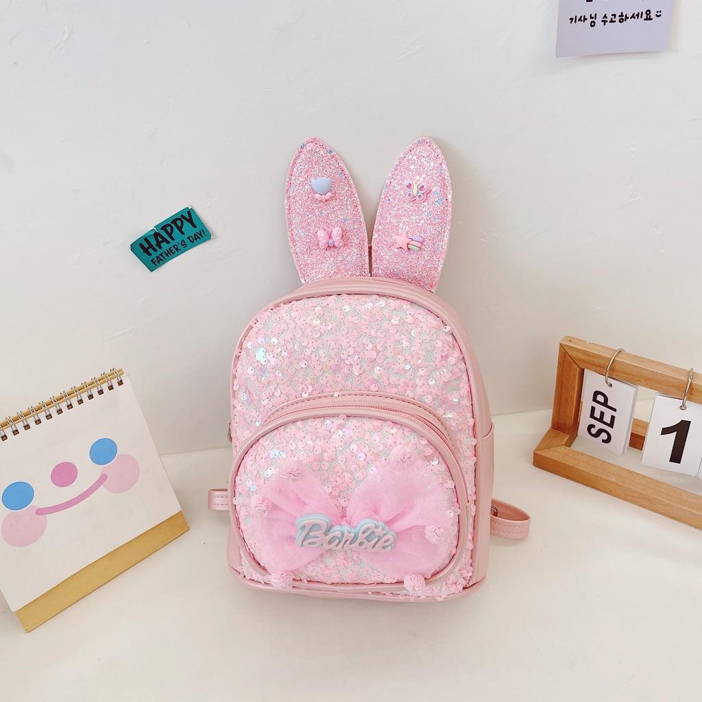 Letter Rabbit Ear Bow Sequin Childrens Backpack Zipper Design Layered Storage
