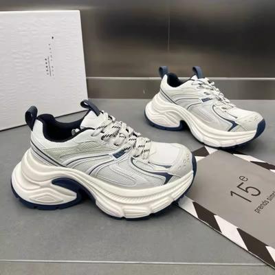 Кожаные туфли на платформе, кроссовки для папы, женская обувь 2025, новые модные универсальные увеличивающие рост, на шнуровке, сетчатые, повседневные спортивные туфли, трендовая обувь