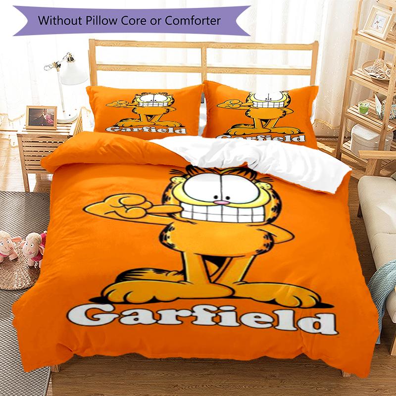 3pcs Garfield Bedding Set Duvet Cover Closure Includes 1 Duvet Cover & 2 Pillowcases, Soft and Comfortable for All Seasons.