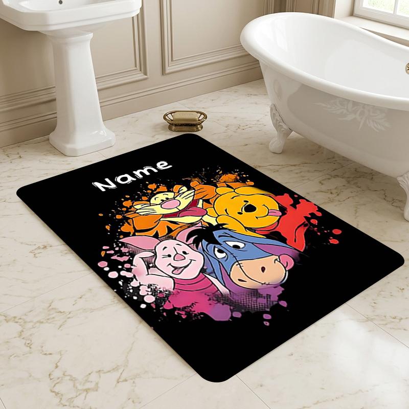 Custom Name Winnie Pooh Party Living Room Non-Slip Area Rug Soft Carpet for Bedroom Kids Playroom Sofa Office Home Decor Doormat