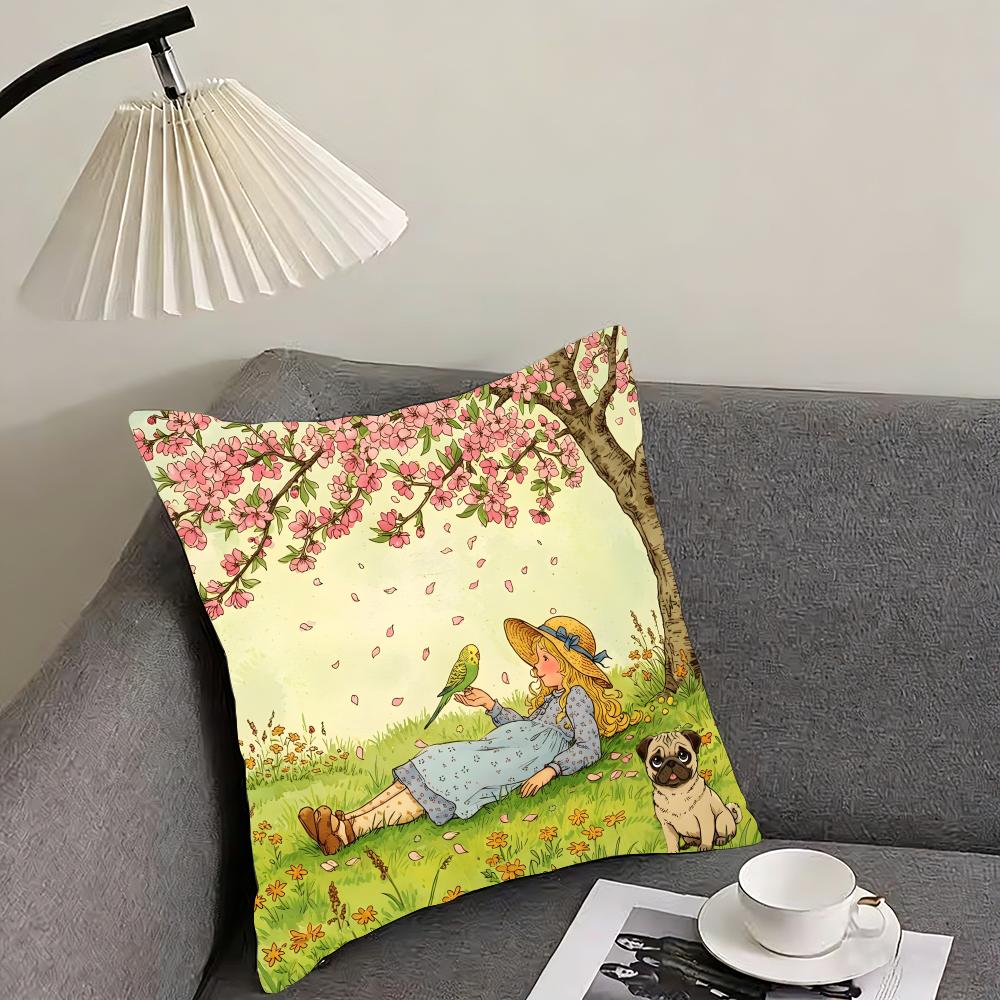Art Sarah Kay Swing Girl Cushion Cover Pillowcase Ultra Soft Skin Friendly Fabric Cloud Like Comfort Concealed Zipper