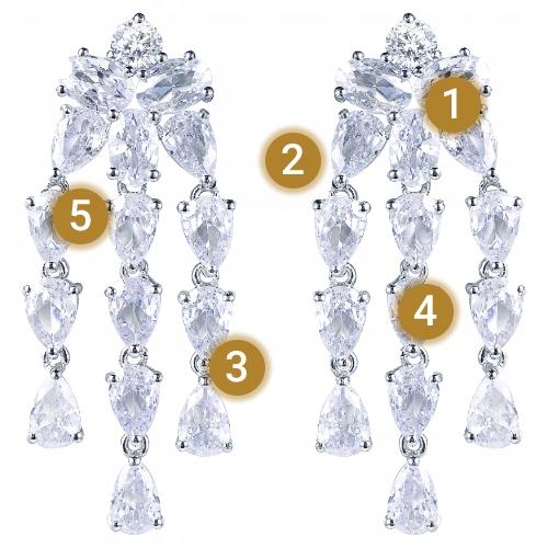 Elegant Evening Earrings, 925, Cubic Zirconia, Long, Movable