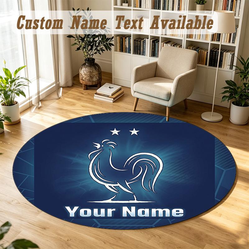 Round Rug Custom NameFrance national football team Pattern Non Slip Carpet Home Floor Decor