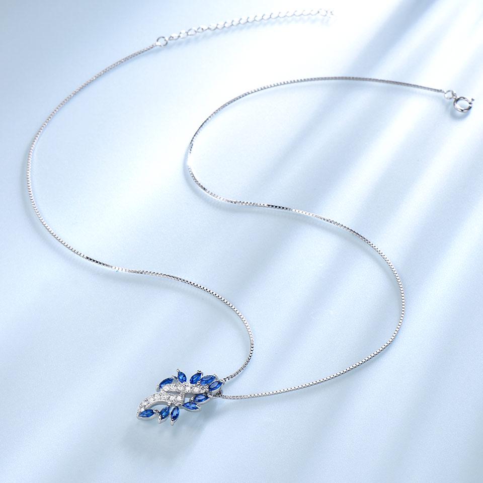 Umcho Pendants Necklace For Women Blue Sapphire Leaf Gemstone Wedding Jewelry with Chain