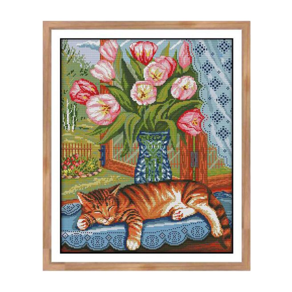 Stitch Embroidery DIY Needlework And Flowers, Wall Decoration - Multicolor, 14CT