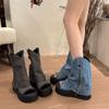 Thick Bottom Heightening 7cm Thin Jeans Tube Cool Boots Women's 2025 Summer New Roman Open-toed Two Wear Cool Slippers