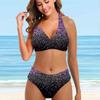 Женские купальники, бикини, комплект из 2 предметов, купальник с открытой спиной и лямкой на шее, пляжная одежда, купальные костюмы с серебряными пайетками и принтом