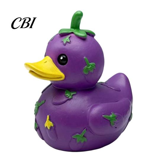 Solid Resin Statues Funny Orange Eggplant Duck Figurine, Fruit Vegetable Statue, Adorable Desk Whimsical Animal Sculptures Decor for Car Dashboard