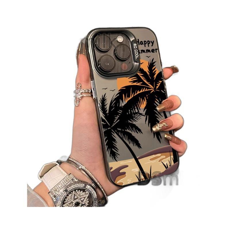 Подходит для чехла на телефон iPhone15Pro Кокосовая пальма 15 лазерный 14 Apple 13 противоударный 11XsMax жесткий 78plus