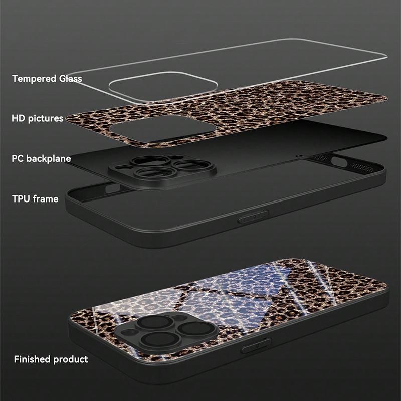 Чехол из закаленного стекла с принтом леопарда для iPhone 11 12 13 Pro Max 14 15 16 17 Pro 17Air 16E 7 8 Plus XR XS X