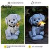 Butterfly Solar Light Statue Garden Dog with Small Resin Puppy Sculpture Animal Decor Outdoor Waterproof Powered Figurine for Yard Patio Lawn