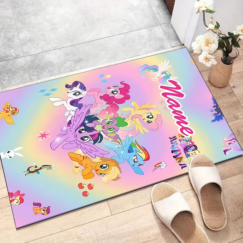 Custom My Little Pony Mat Personalized Name, Polyester Washable Indoor Entryway Rug, Gift for Christmas, Easter, Thanksgiving Day