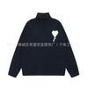 Oversized Knit Sweater With Heart Jacquard Round Neck Loose Fit Unisex Casual Pullover