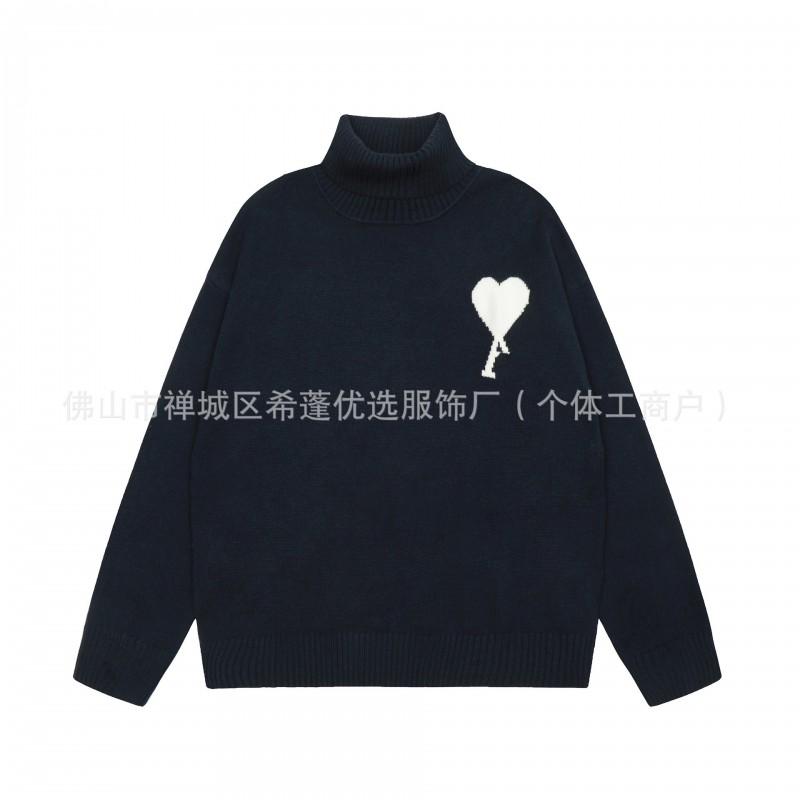 Oversized Knit Sweater With Heart Jacquard Round Neck Loose Fit Unisex Casual Pullover