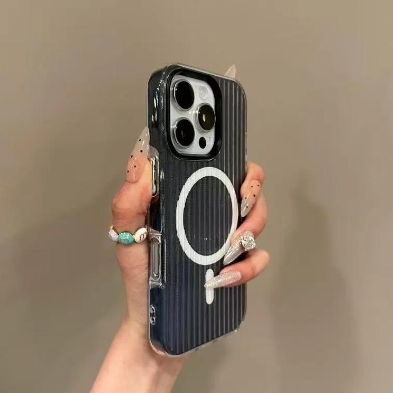 Кэнди Цвет Полосатые Магнитные Жесткие Защитные Чехлы для IPhone 16 15 14 13 Pro Max Ударопрочный Чехол для Телефона с Беспроводной Зарядкой
