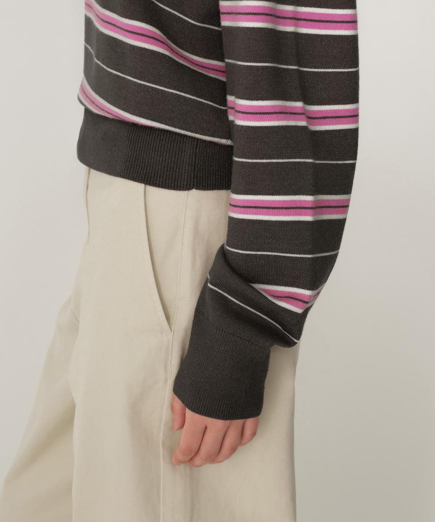 MUSINSA STANDARD WOMAN Multi-Stripe Collared Knit [Pink]