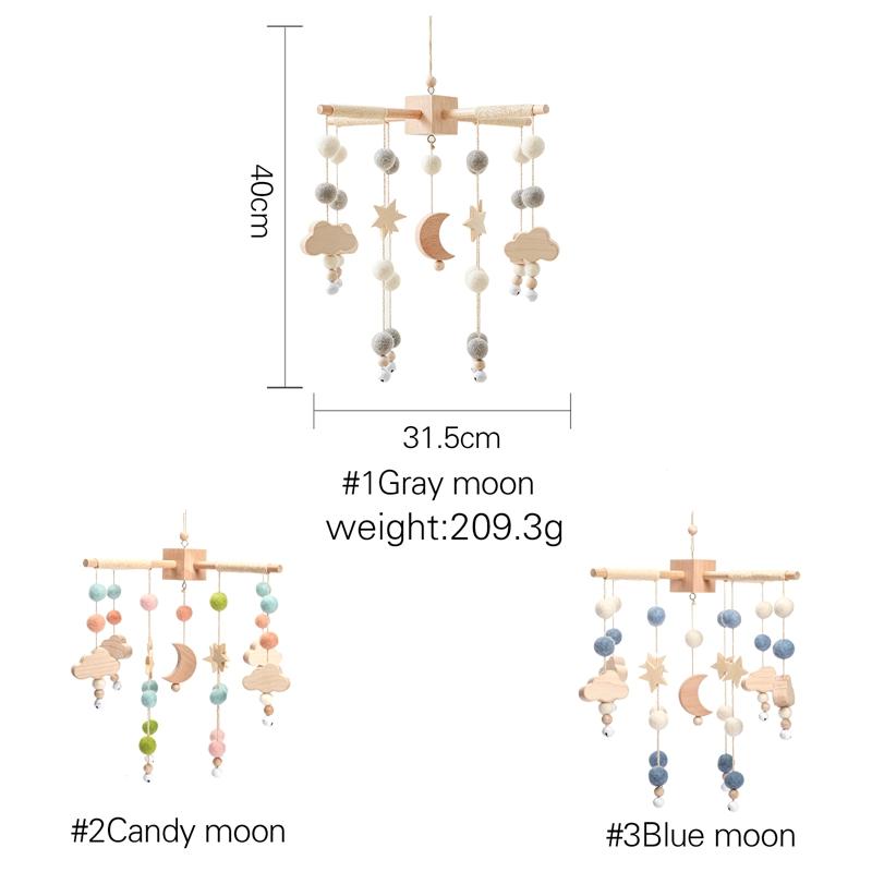 Baby Rattle Crib Mobile Toys 0 -12 Months Star Moon Wooden Bed Bell Musical Box Hairball Nordic Hanging Decor Accessories Gifts