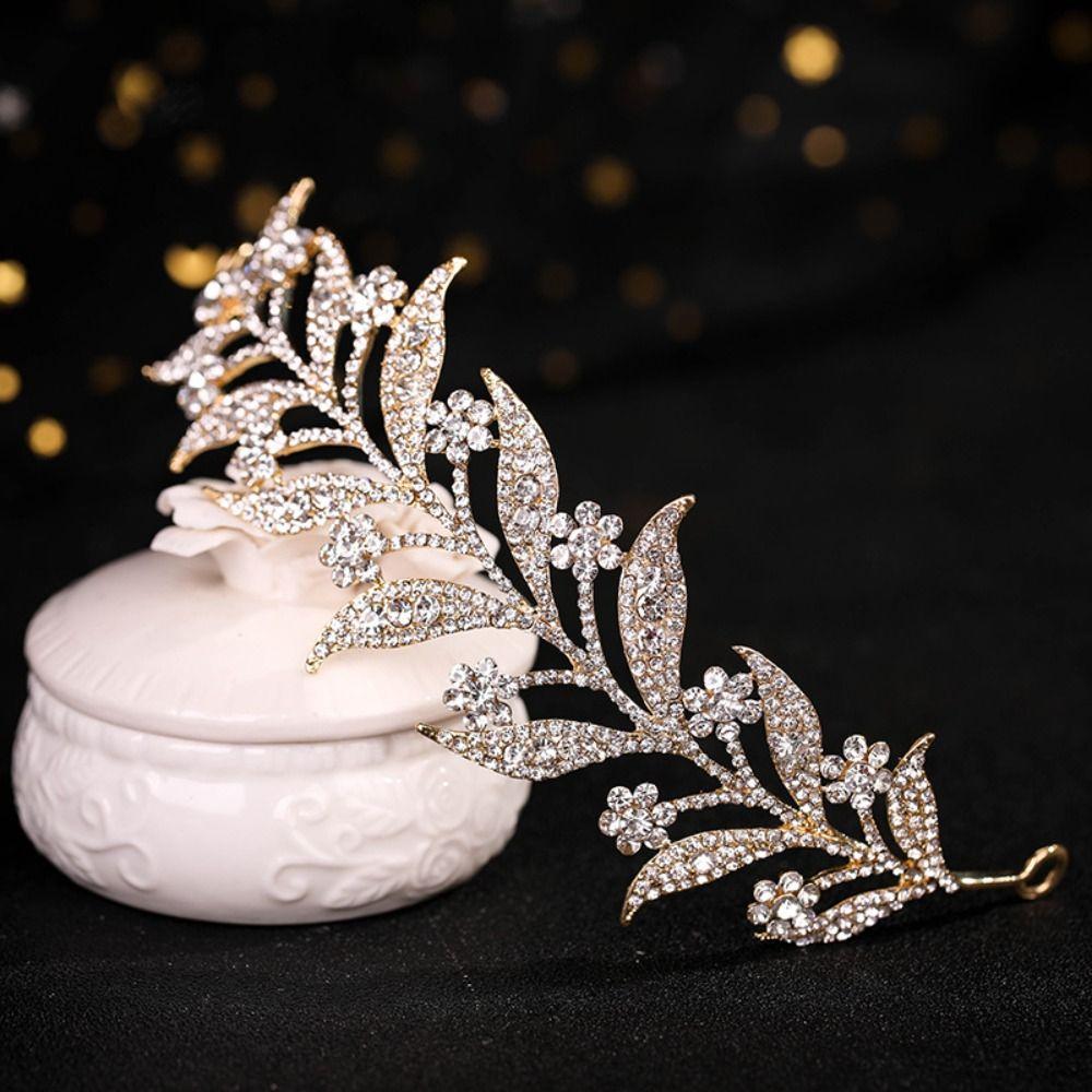 Ручная работа Хрустальные листья Повязка на голову Свадебная Барочная Тиара Украшение для волос Свадебная корона