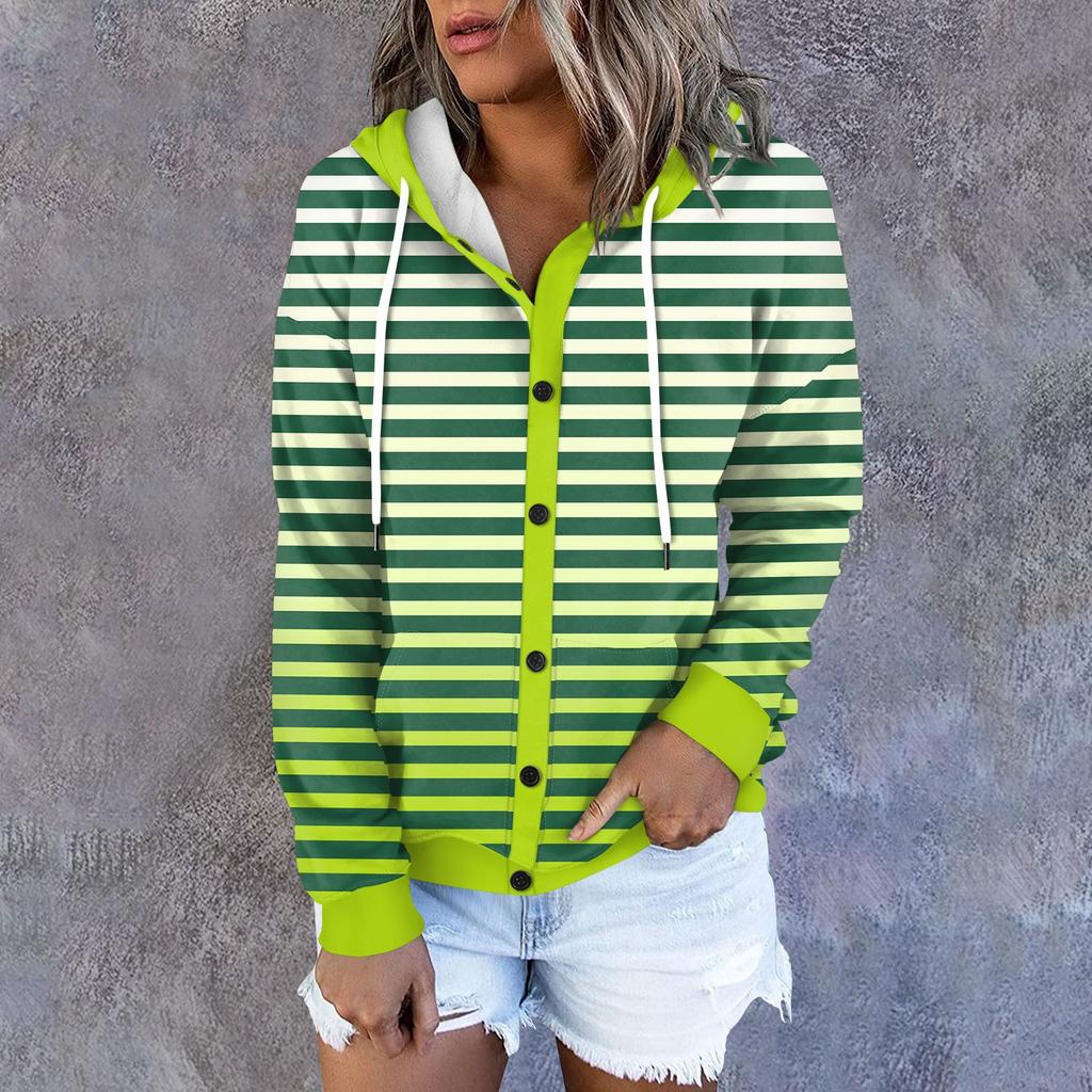 Женская толстовка-куртка, классическая полосатая, с длинным рукавом, свободная, с капюшоном, спортивная куртка