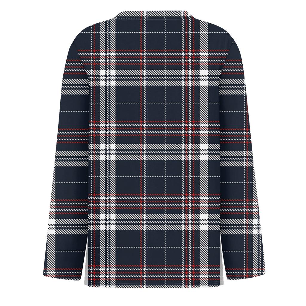 Women's Fashion Casual Slit Hem Round Neck Long Sleeve Loose Printed T-Shirt Ladies Top