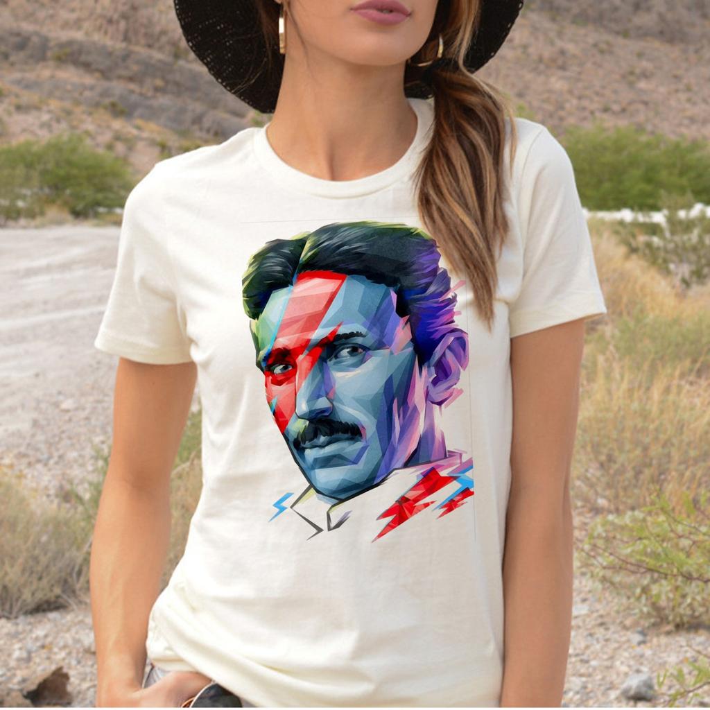 Nicola Tesla Tee Shirt, David Bowie Ziggy Stardust Inspired Nicola Tesla Flash T shirt, Free Energy Scientist T shirt, Tesla Bowie T shirt