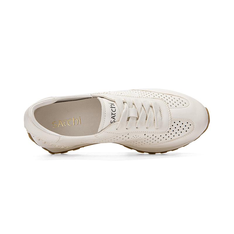 [Cowhide] Summer Hole Retro Hollow Breathable White Shoes