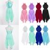 Kids Girls Dress Dance Costume Veil Irregular Hem Sleeveless Backless Leotard Dress