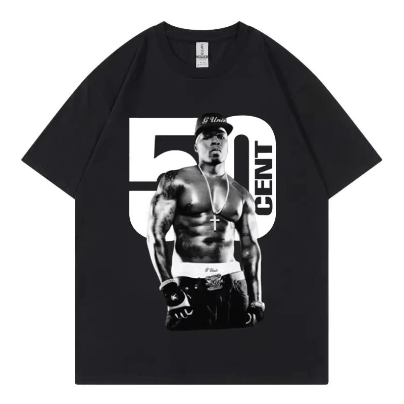 Графические футболки рэпера 50 Cent Мужская мода Хип-хоп Винтажные футболки с коротким рукавом Женские летние 100% хлопок Оверсайз футболки
