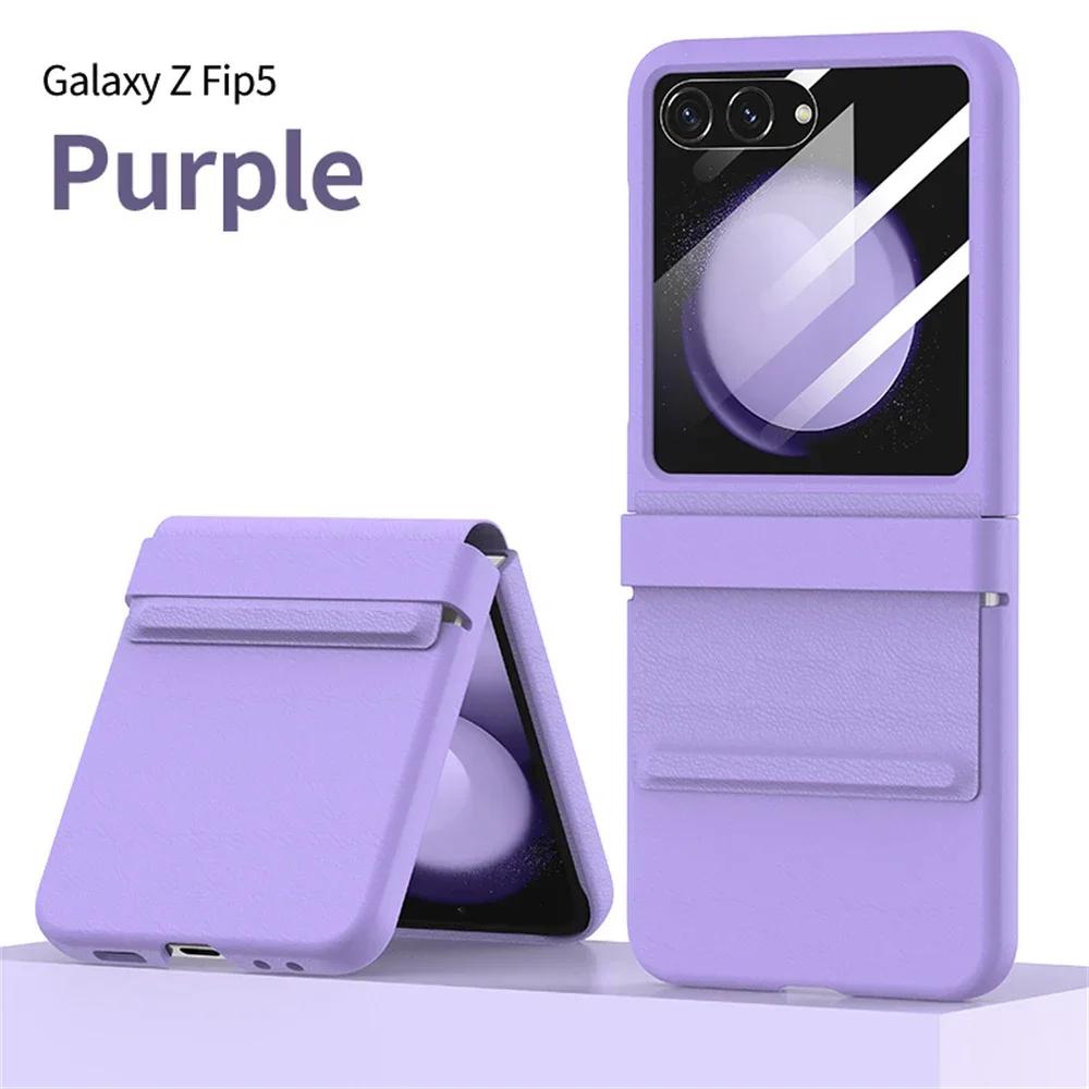 Роскошный матовый кожаный цветной шарнир для Samsung Galaxy Z Flip 6 5 5G чехол с зеркальной пленкой защитный складной противоударный полная защита